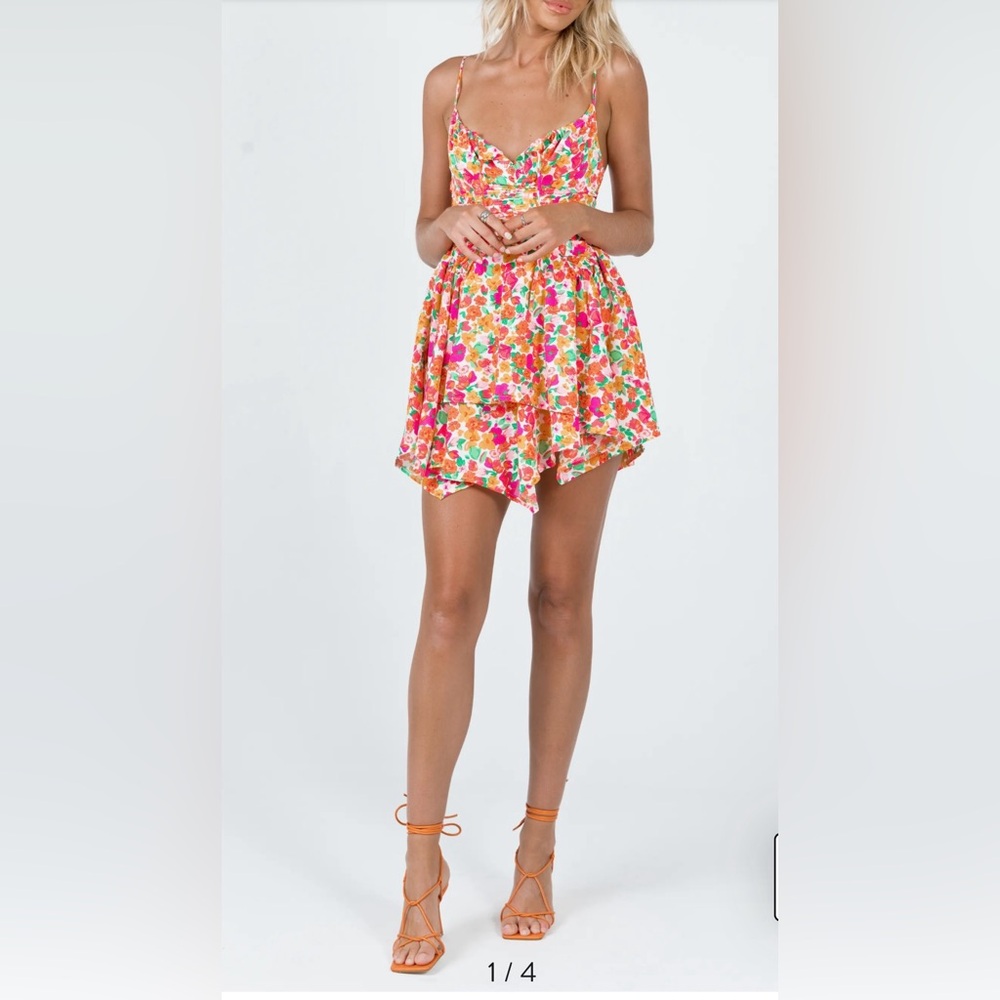Princess Polly Floral Mini Dress in Pink, Orange, Green